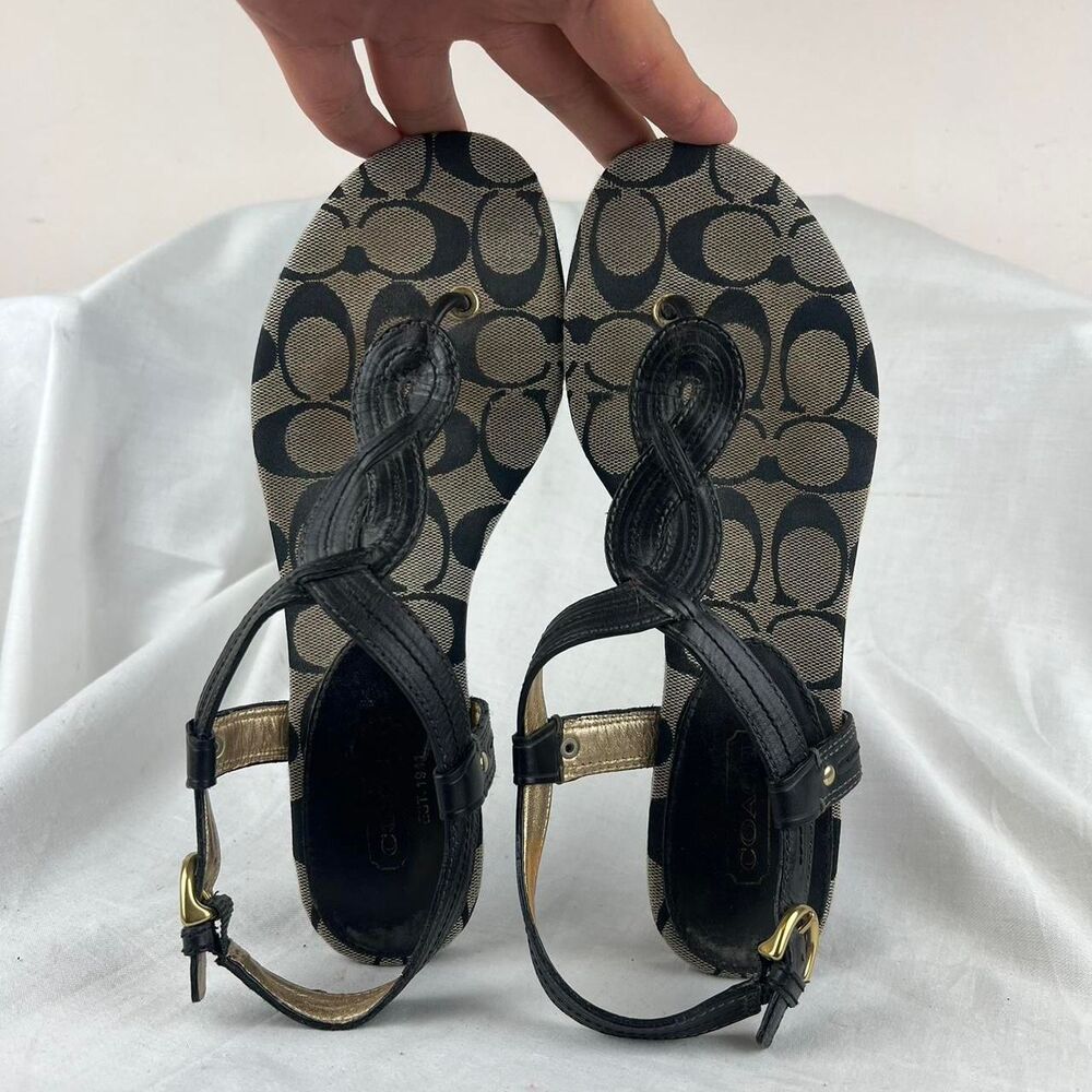 Coach Leather Black and Tan Sandals Size 8.5